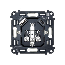 VM160 Механизм электрической розетки 2USB A+C 20W (быстрая зарядка) с/з на винтовых зажимах QUANT