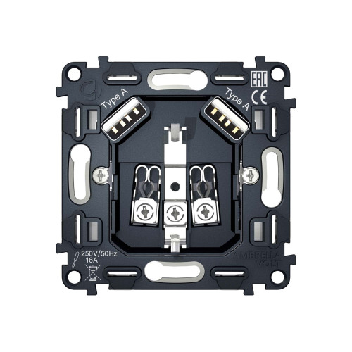 VM155 Механизм электрической розетки 2USB A+A 18W (быстрая зарядка) с/з на винтовых зажимах QUANT