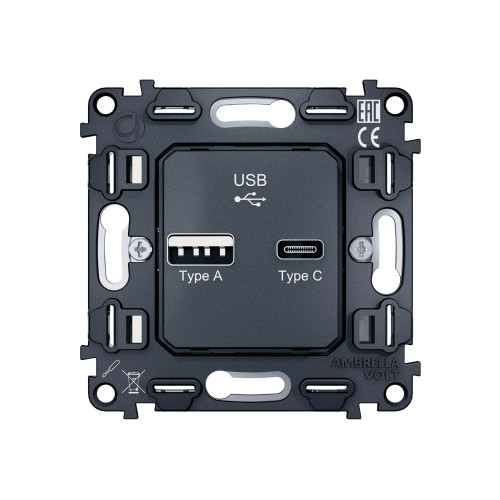 VM177 Механизм розетки 2USB A+C 20W (быстрая зарядка) QUANT